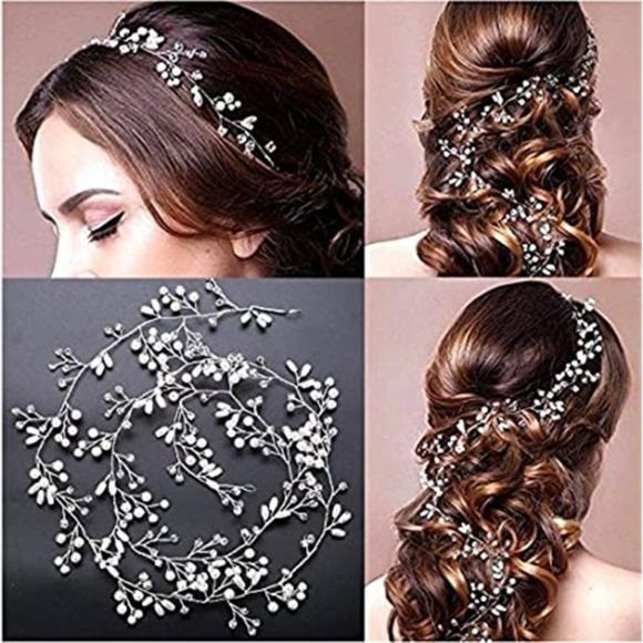 Elegant Crystal Bridal Hair Vine - Extra Long Pearl Beads - Picture 2 of 7